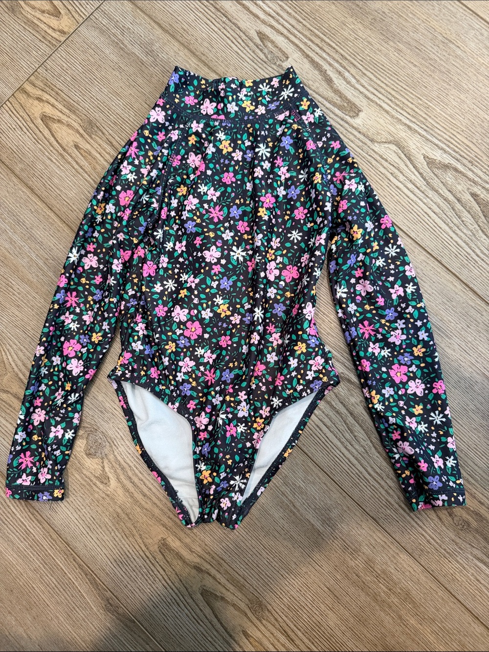 Black Floral Long Sleeve Bodysuit with Back Zipper